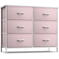 Sorbus Dresser With 6 Drawers - Furniture Storage Tower Unit For Bedroom, Hallway, Closet, Office Organization - Steel Frame, Wood Top, Easy Pull Fabric Bins (6-Drawer, Pastel Pink)