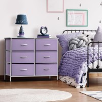 Sorbus Dresser With 6 Drawers - Furniture Storage Tower Unit For Bedroom, Hallway, Closet, Office Organization - Steel Frame, Wood Top, Easy Pull Fabric Bins (6-Drawer, Pastel Purple)
