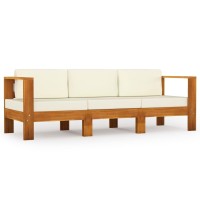 Vidaxl 3Seater Patio Sofa With Cream White Cushions Solid Acacia Wood
