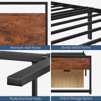 Yaheetech Twin Bed Frames Metal Bed With Rustic Wooden Headboard&Footboard, No Noise/No Box Spring Needed/12'' Underbed Storage, Mahogany Twin Bed