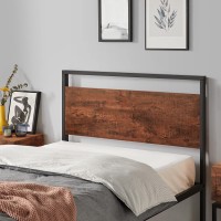 Yaheetech Twin Bed Frames Metal Bed With Rustic Wooden Headboard&Footboard, No Noise/No Box Spring Needed/12'' Underbed Storage, Mahogany Twin Bed