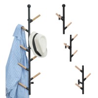 X-Cosrack Wall Mounted Coat Rack Splicable Metal & Wood Hat Hanger Rack With 8 Hooks, 3-In-1 Tree Hanger Organizer For Coat Bag Scarves Clothes For Entryway Hallway Bedroom