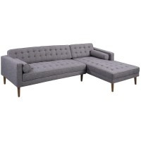 Benjara Button Tufted Fabric Right Facing Sectional Sofa With Bolster Pillows, Gray