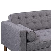 Benjara Button Tufted Fabric Right Facing Sectional Sofa With Bolster Pillows, Gray