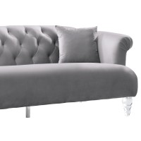 Button Tufted Fabric Sofa with Acrylic Turned Feet, Gray