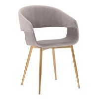 Upholstered Open Back Dining Accent Chair with Gold Angled Legs, Gray