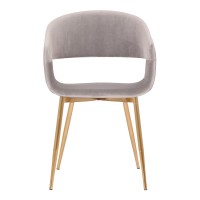 Upholstered Open Back Dining Accent Chair with Gold Angled Legs, Gray