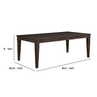 Benjara Rectangular Wooden Dining Table With 18 Inch Leaf Extension, Brown