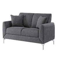 Benjara Sofa Fabric Loveseat With 2 Matching Pillows And Metal Feet, Gray