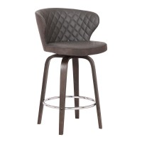 Benjara Leatherette Curved Back Swivel Barstool With Angled Legs, Brown