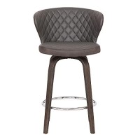 Benjara Leatherette Curved Back Swivel Barstool With Angled Legs, Brown