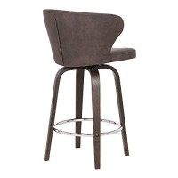 Benjara Leatherette Curved Back Swivel Barstool With Angled Legs, Brown