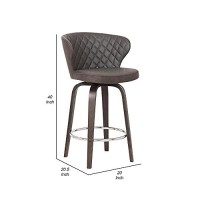 Benjara Leatherette Curved Back Swivel Barstool With Angled Legs, Brown