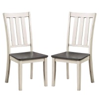 Flared Slatted Back Side Chair with Block Legs, Set of 2, White