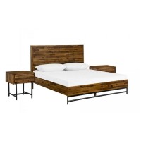 Wooden Queen Size Bedroom Set with Nightstand, Set of 3, Black and Brown
