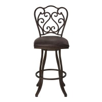 Metal Scroll Design Open Back Barstool with Fabric Padded Seat, Gray
