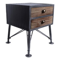 Benjara Industrial Style 2 Drawer Metal End Table With Cup Pulls, Brown And Gray