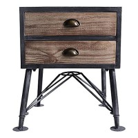 Benjara Industrial Style 2 Drawer Metal End Table With Cup Pulls, Brown And Gray