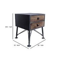 Benjara Industrial Style 2 Drawer Metal End Table With Cup Pulls, Brown And Gray