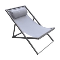 Benjara Textilene Upholstered Deck Chair With Padded Headrest, Gray