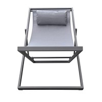 Benjara Textilene Upholstered Deck Chair With Padded Headrest, Gray