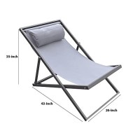 Benjara Textilene Upholstered Deck Chair With Padded Headrest, Gray