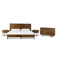 Wooden Queen Size Bedroom Set with 6 Drawer Dresser, Set of 4, Brown and Black