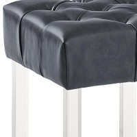Benjara Height 26 Inch Leatherette Counter Stool With Acrylic Legs, Gray