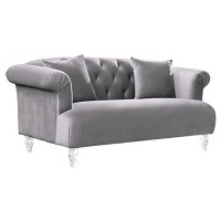 Benjara Button Tufted Fabric Loveseat With Acrylic Turned Feet, Regular, Gray