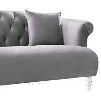 Benjara Button Tufted Fabric Loveseat With Acrylic Turned Feet, Regular, Gray