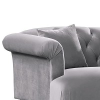 Benjara Button Tufted Fabric Loveseat With Acrylic Turned Feet, Regular, Gray