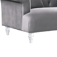 Benjara Button Tufted Fabric Loveseat With Acrylic Turned Feet, Regular, Gray