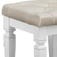 Benjara Leatherette Tufted Vanity Stool With Tapered Leg Support, Beige And White