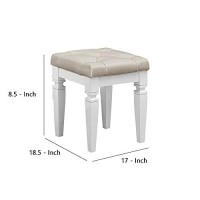 Benjara Leatherette Tufted Vanity Stool With Tapered Leg Support, Beige And White