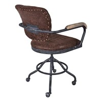 Benjara Industrial Ribbed Metal Frame Office Chair With Star Base, Brown And Gray