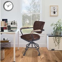 Benjara Industrial Ribbed Metal Frame Office Chair With Star Base, Brown And Gray