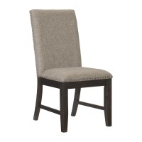 Fabric Padded Back Side Chair with Nail head Trim, Brown