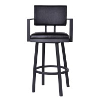 Lumbar Back Faux Leather Barstool with Stainless Steel Legs and Arms, Black