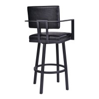 Lumbar Back Faux Leather Barstool with Stainless Steel Legs and Arms, Black