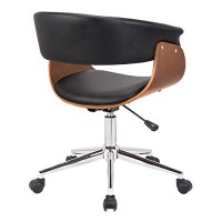 Benjara Curved Faux Leather Office Chair With Wooden Support And Star Base, Black