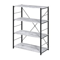 Benjara 4 Tier Design Wooden Bookshelf With X Shaped Backing, White