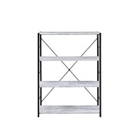 Benjara 4 Tier Design Wooden Bookshelf With X Shaped Backing, White