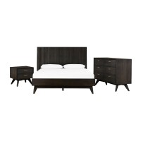 Wooden King Size Bedroom Set with 6 Drawer Dresser, Set of 4, Brown and Gray