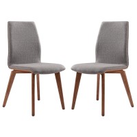 Wooden Dining Chairs with Tall Back, Set of 2, Brown and Gray