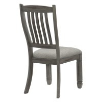 Slatted Back Wooden Side Chair with Padded Seat, Set of 2, Gray