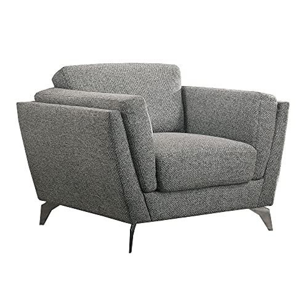 Benjara Textured Fabric Chair With Flared Arms And Metal Feet, Gray