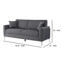 Benjara Fabric Sofa With 2 Matching Pillows And Metal Feet, Regular, Gray