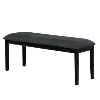 Fabric Seat Bench with Wooden Sleek Block Legs, Black and Gray