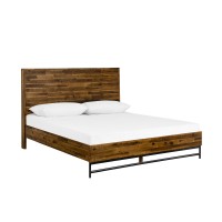 Wooden Low Profile Queen Bed with Plank Style Design, Brown