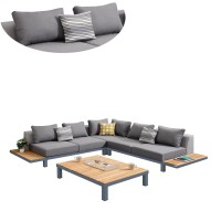 4 Piece Outdoor Sectional With Extended Snack Trays, Gray